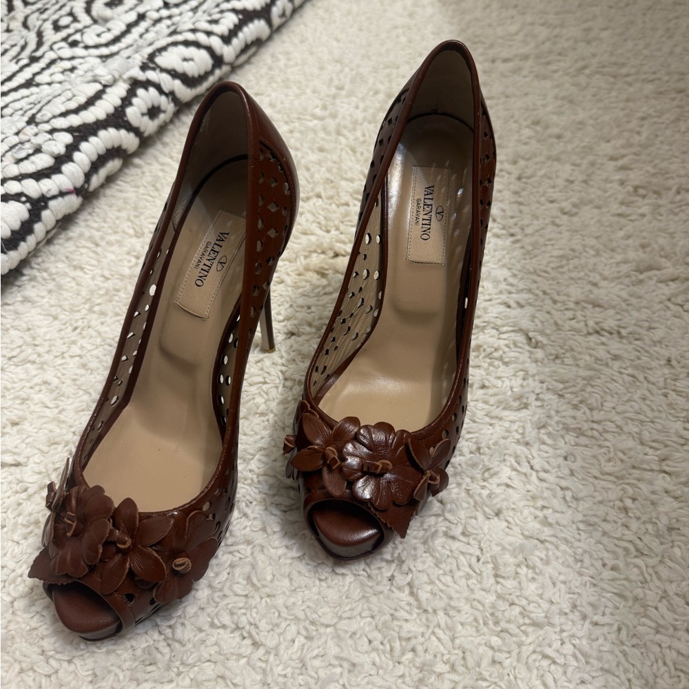 Valentino Floral Brown Heels